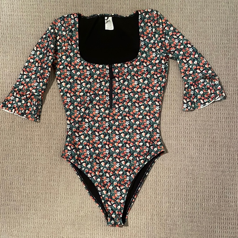 J. Crew Floral One Piece Swimsuit - Black and Red